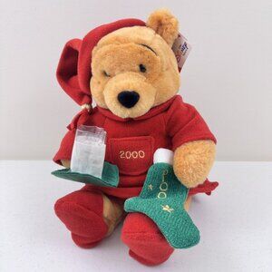 Disney Store Winnie The Pooh Christmas With Milk & Stocking Stuffed Bear 2000